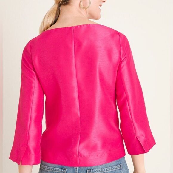 Chico’s Vibrant Pink Classic Boat Neck Pullover Top in Summerberry NEW - Picture 3 of 16